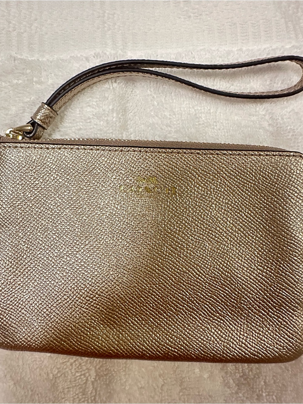 Coach Metallic Gold Wristlet Pouch with Wrist Strap